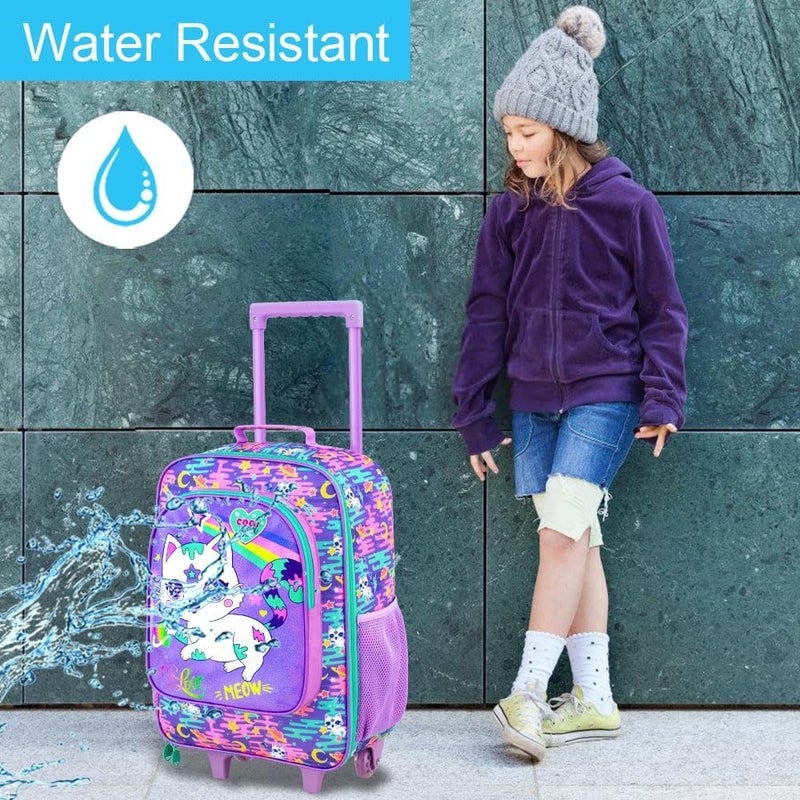 ZLYERT Store 2Pcs Girls Suitcase Set, Kids Carry on Rolling Luggage with Wheels, Cat Travel Suitcases with Toddler Backpack(Pink) - Image 3